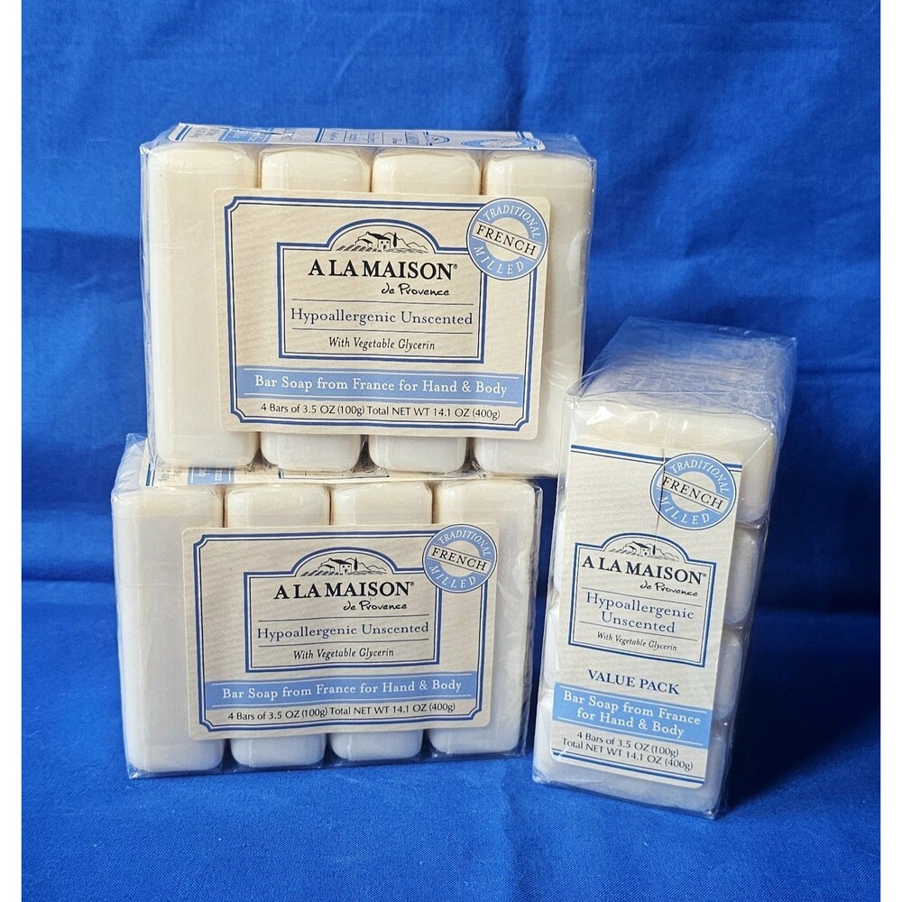 (3) A La Maison Hypoallergenic Unscented French Milled Bar Soap (3 Packs of 4)